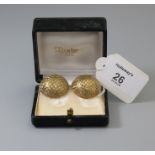 A pair of Brazilian earrings, the large semi-spherical textured clip on earrings marked 750, in fitt