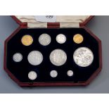 A 1902 Edward VII Coronation specimen eleven coin set, including a sovereign, half sovereign, crown,