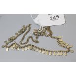 A 9ct gold fringe necklace with pear-shaped drops from a fancy link chain, 10.7g