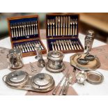 A collection of 19th/20th century silver plated wares, including cased fruit knives and forks by Map