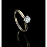 A single stone diamond ring, the brilliant cut diamond in simple raised six claw mount to plain shan