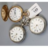 A late Victorian silver pocket watch, white enamel dial, Roman numerals and subsidiary seconds at si