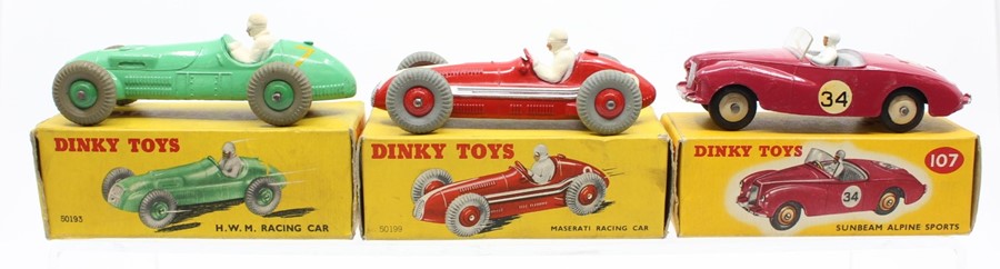 Dinky: A collection of three boxed Dinky Toys, to comprise: H.W.M. Racing Car, 23J; Maserati