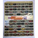 Matchbox Shop Display unit containing 77 playworn vehicles.  no cracks to front plastic cover,