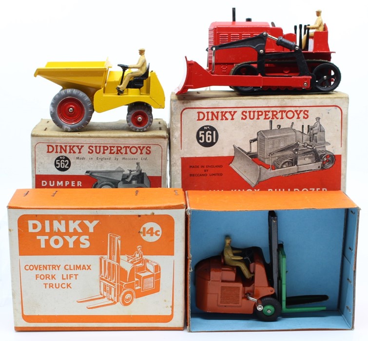 Dinky: A collection of three boxed, Dinky Toys, to comprise: Dumper Truck, 562, yellow body; Blaw