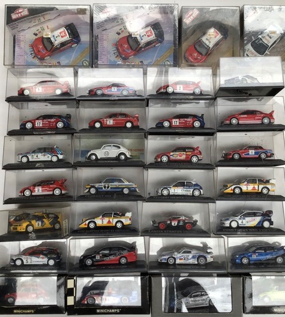 Die cast vehicles, mostly Rallye cars, by Minichamps, Vitesse and others.