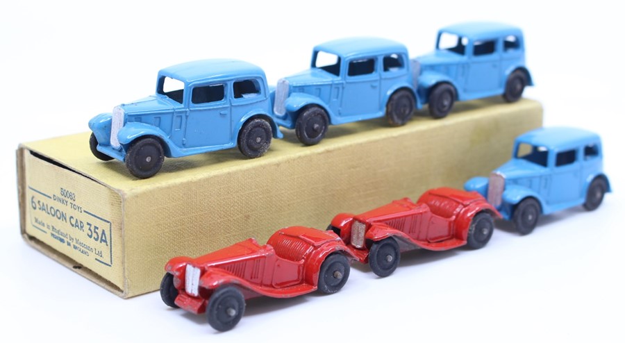 Dinky: A trade box, comprising of four, 35A, Saloon Car, blue body, together with two other Dinky