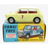 Corgi: A boxed, Corgi Toys, Morris Mini-Cooper Competition Model, 227, in two-tone lemon and white