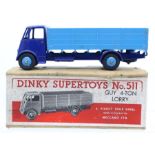 Dinky: A boxed, Dinky Supertoys, Guy 4-Ton Lorry, 511, two-tone blue cab and body, slight paint