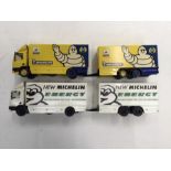 Michelin: A Smith Auto Models Daf 75 Michelin World Cup white metal truck, trailer hitch damaged,