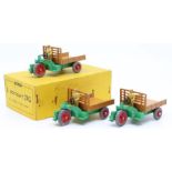 Dinky: A trade box, Dinky Toys, comprising three, 27G, Motocart, green and tan vehicles, original