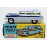 Corgi: A boxed, Corgi Toys, Ford Zephyr Estate Car, 424, two-tone blue body.