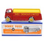 Dinky: A boxed, Dinky Toys, A.E.C. Tanker, 591, Shell Chemicals Limited, red and yellow body, slight
