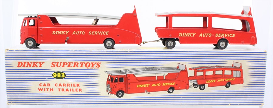 Dinky: A boxed, Dinky Supertoys, Car Carrier with Trailer, 983, Dinky Auto Service, red body, slight