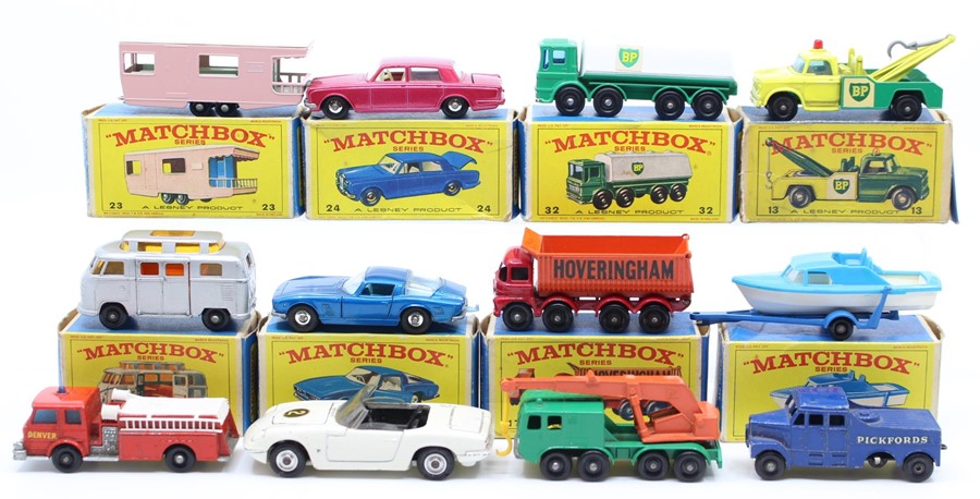 Matchbox: A collection of boxed Matchbox vehicles to include: Trailer Caravan 23, Rolls Royce Silver