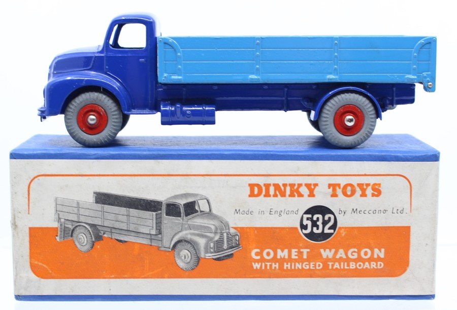 Dinky: A boxed, Dinky Toys, Comet Wagon with Hinged Tailboard, 532, two-tone blue body, vehicle near