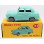 Dinky: A boxed Dinky Toys, Austin A30 Saloon, turquoise body, illustrated box, box appears good.