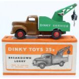 Dinky: A boxed, Dinky Toys, Breakdown Lorry, 25X, 'Dinky Service', brown lorry, green bed and crane,