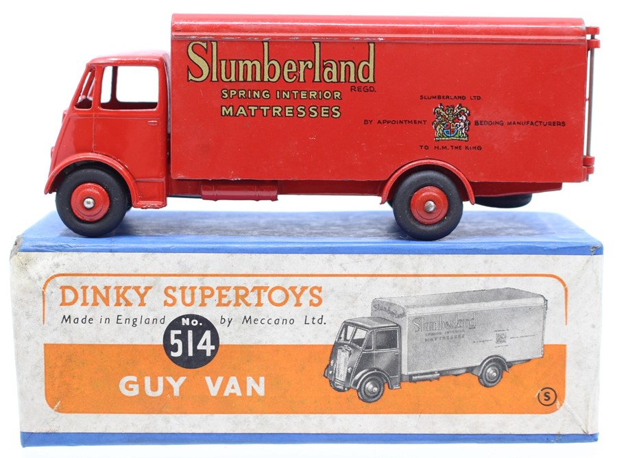Dinky: A boxed, Dinky Supertoys, Guy Van, 514, Slumberland Matresses, red body, slight paint