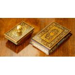 A French brass inlaid boulle blotter and stand,