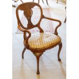 A Victorain brass inlaid rosewood open armchair,