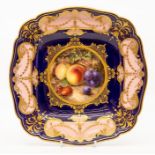 A Royal Worcester dessert dish by Richard Sebright, dated 1912, of lobed square shape and finely