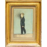 British School, early 19th Century Portrait miniature of a boy, standing in profile and wearing a