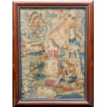A late 17th Century petit point embroidery, depicting Moses in the bullrushes discovered by a