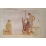 After William Russell Flint (British, 1880-1969) Figures at a jetty, reprographic print, framed 24cm