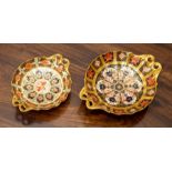 Two Royal Crown Derby Imari porcelain oval footed dishes, decorated with pattern 1128, 23cm and