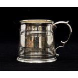 A 19th Century silver christening mug, London, of tapering cylindrical form with scroll handle,