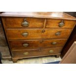 A 19th Century oak chest of drawers, the moulded top over two short and three long graduated drawers