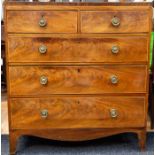 A George III mahogany and satinwood strung chest of two short over three long graduated drawers,