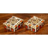 Two Royal Crown Derby Imari boxes and covers, of rectangular form, 11cm across, decorated with