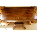 A George IV brass inlaid rosewood fold-over card table,