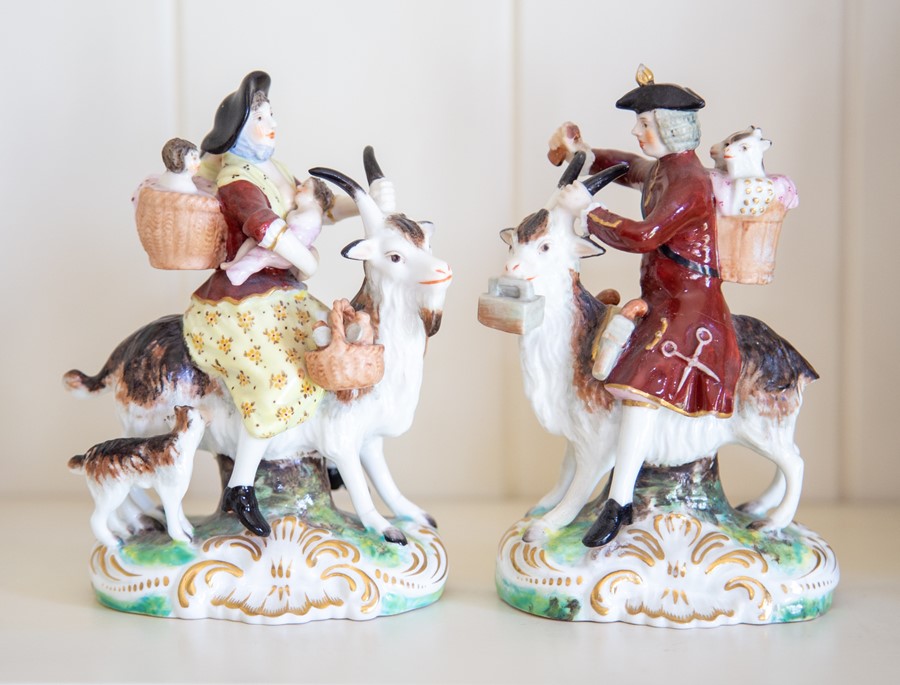 A pair of Derby porcelain figures of The Welch Tailor and his Wife,