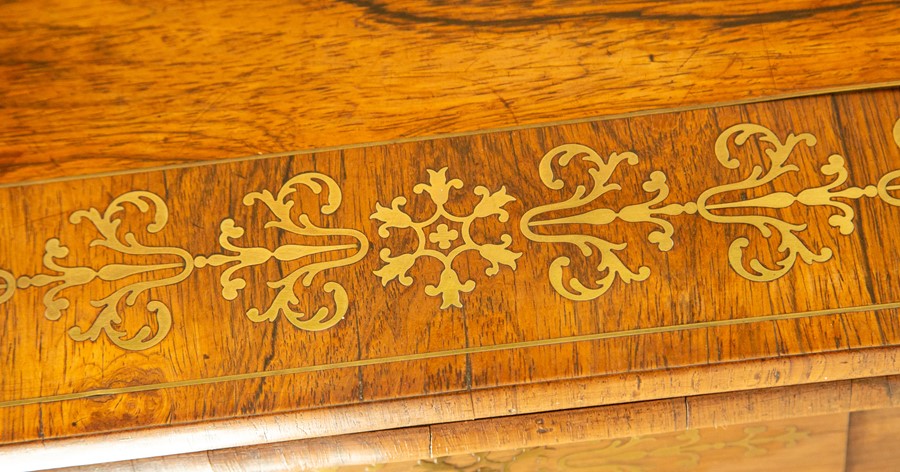 A George IV brass inlaid rosewood fold-over card table, - Image 2 of 2