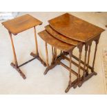 An Edwardian nest of three walnut side tables, of bow-front form, together with a small Edwardian
