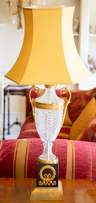 A pair of French cut glass and parcel gilt table lamps, - Image 2 of 3