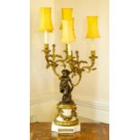 A 19th Century French bronze and ormolu candelabra table lamp,