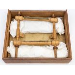 The Little Embroiderer oak boxed embroidery set, containing a self assembly embroiderers frame, made