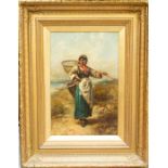 Thomas Kent Pelham (British, active 1860-1891) Fisher girl in coastal landscape, oil on canvas