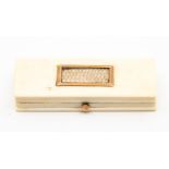 A Victorian ivory patch box, of rectangular shape, the hinged cover inset with a rose gold framed