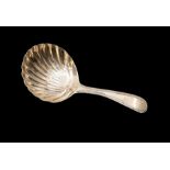 A George III silver caddy spoon, George Smith, London 1782, the bowl of scallop shell form on a