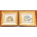 William Rayworth, a pair of framed milk-glass studies of fruit (one at fault). (2)