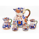 A graduated set of five Mason's Ironstone 'Hydra' jugs, mid-19th Century, of ocatognal form with