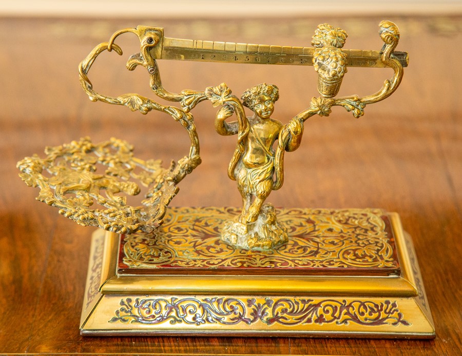 A French gilt brass and boulle letter scale,