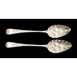 Two George III 'berry' spoons, the first Peter, Ann & William Bateman, London 1805, the second