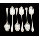 A set of six George III silver dessert spoons, William Eley, London 1795, Old English pattern with