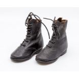 A pair of boys brown leather late Victorian boots, lace ups, leather soles, British made